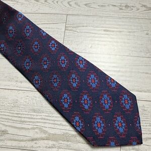 Anet's Collection Armenian Rug Silk Neck tie Blue Red Ikat 3.25 x 59 100% Silk
